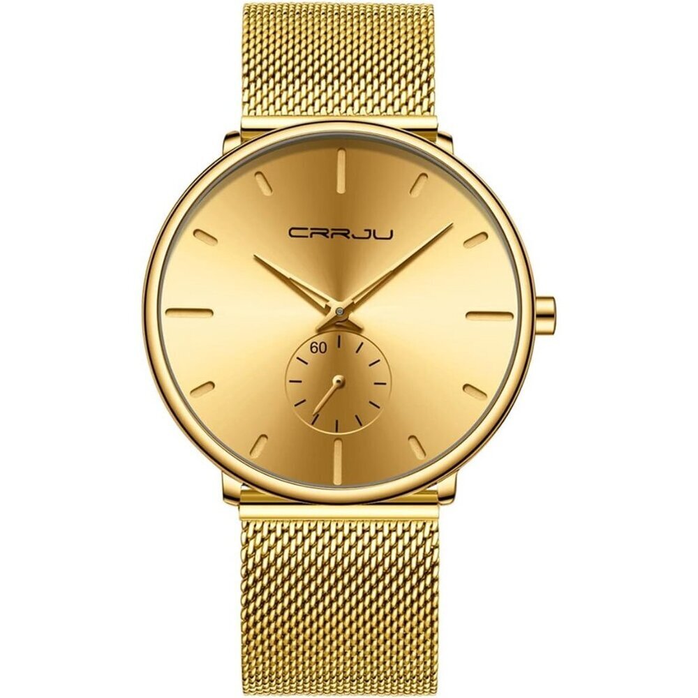 Men's Gold Ultra-Thin Minimal Waterproof Stainless Steel Mesh Band Wrist Watch